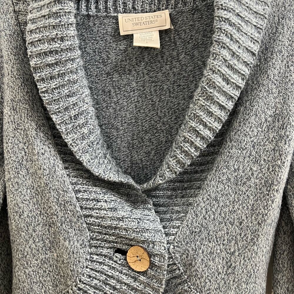 Vintage United States Sweaters Blue Shawl Collar One Button Woman's Cardigan S/M - Picture 5 of 8